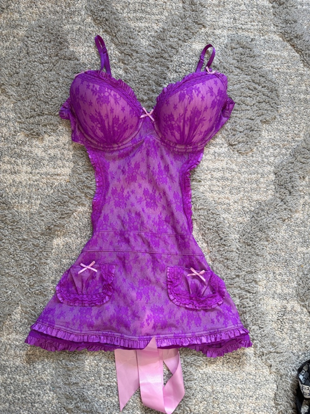 Victoria's Secret Violet Lace Babydoll Chemise with Shelf Bra
